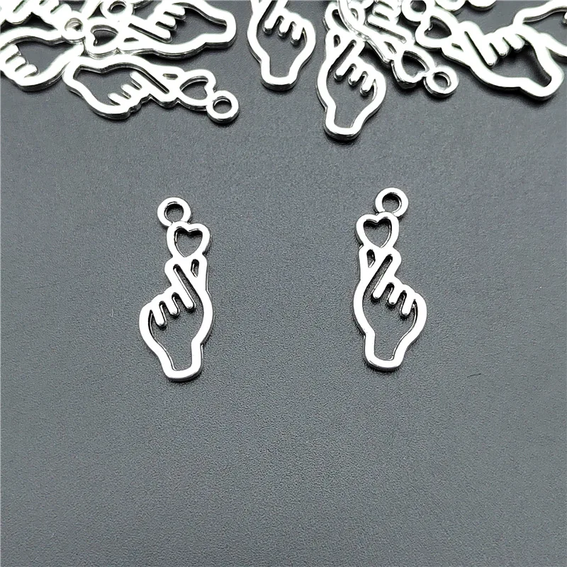 Dedo corazón Diy joyería dijes cuentas Borahae I Purple You collar colgante decorativo gesto adorno colgante amor Kpop Hallyu